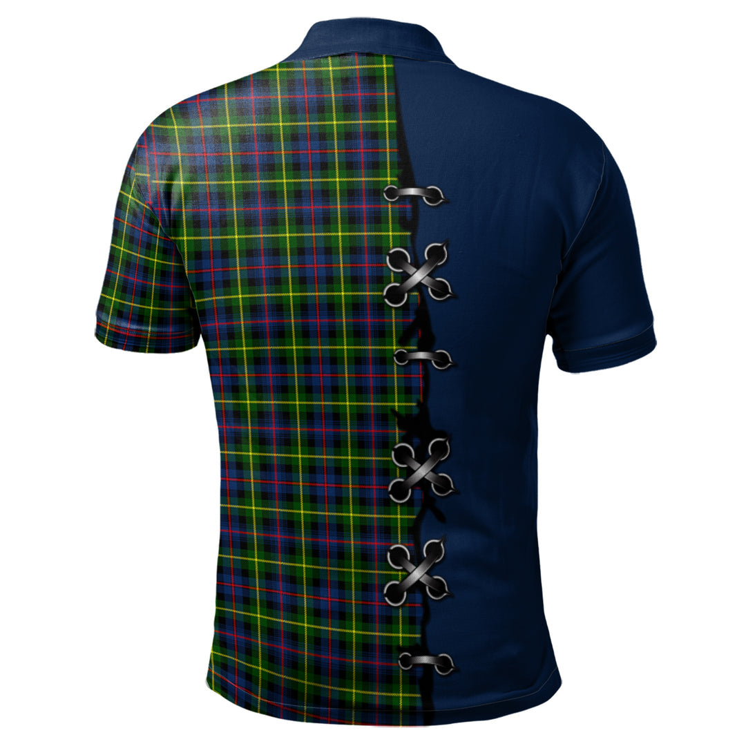 Farquharson Modern Tartan Polo Shirt - Lion Rampant And Celtic Thistle Style