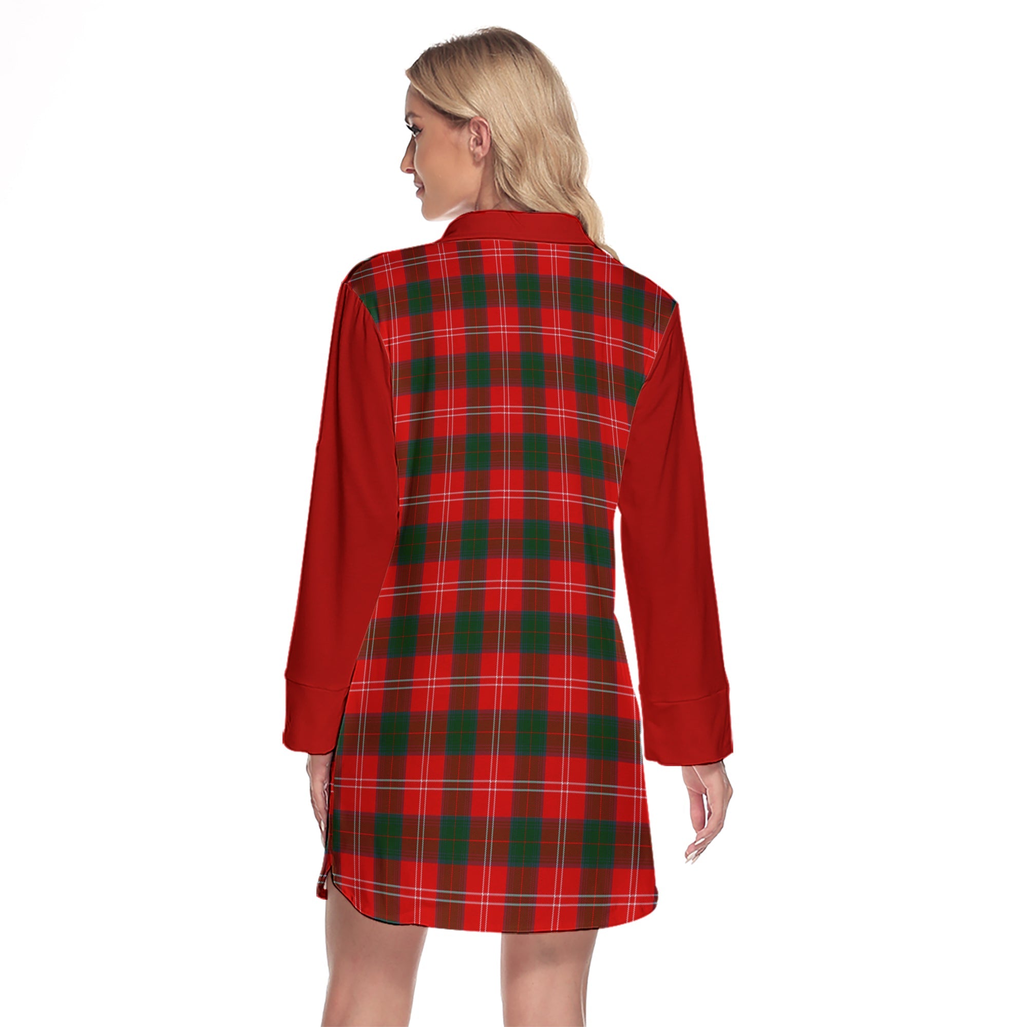 Fenton Tartan Women's Lapel Shirt Dress With Long Sleeve