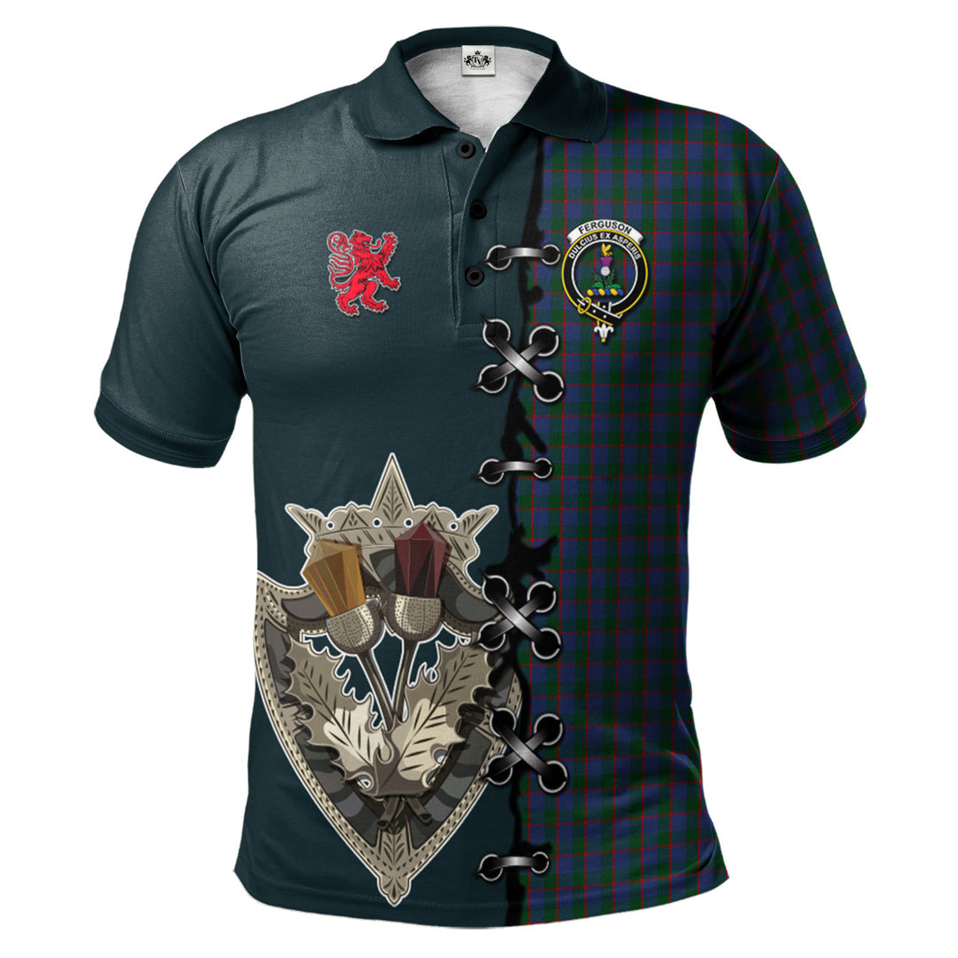 Ferguson Tartan Polo Shirt - Lion Rampant And Celtic Thistle Style