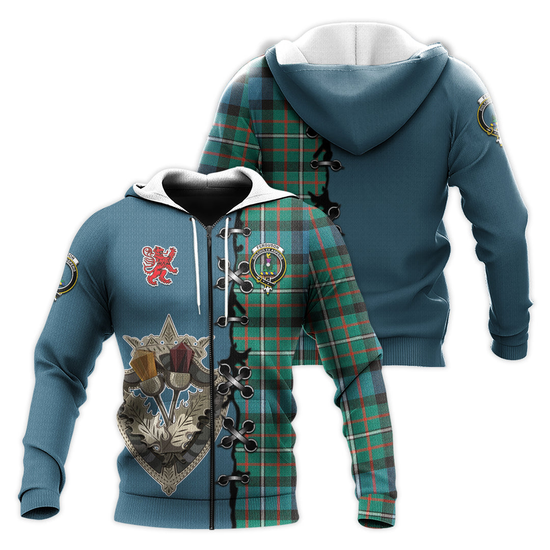 Ferguson Ancient Tartan Hoodie - Lion Rampant And Celtic Thistle Style