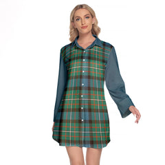 Ferguson Ancient Tartan Women's Lapel Shirt Dress With Long Sleeve