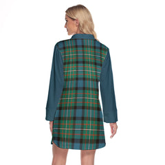 Ferguson Ancient Tartan Women's Lapel Shirt Dress With Long Sleeve