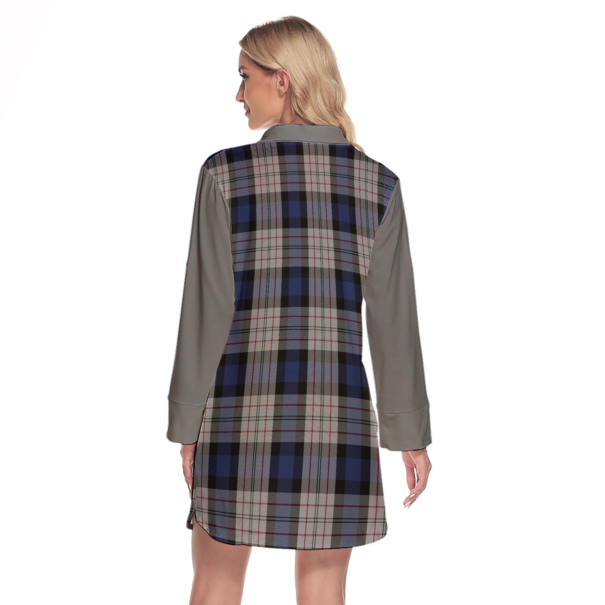 Ferguson Dress Tartan Women's Lapel Shirt Dress With Long Sleeve