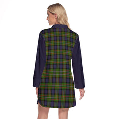 Ferguson Modern Tartan Women's Lapel Shirt Dress With Long Sleeve