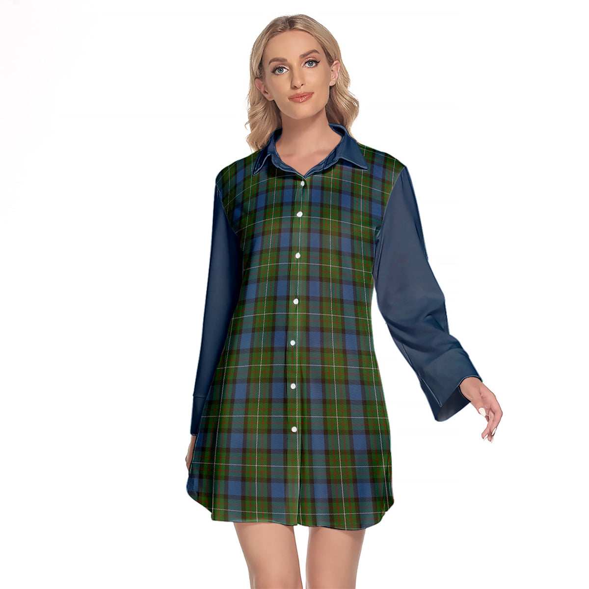 Ferguson Of Atholl Tartan Women's Lapel Shirt Dress With Long Sleeve