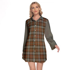 Ferguson Weathered Tartan Women's Lapel Shirt Dress With Long Sleeve