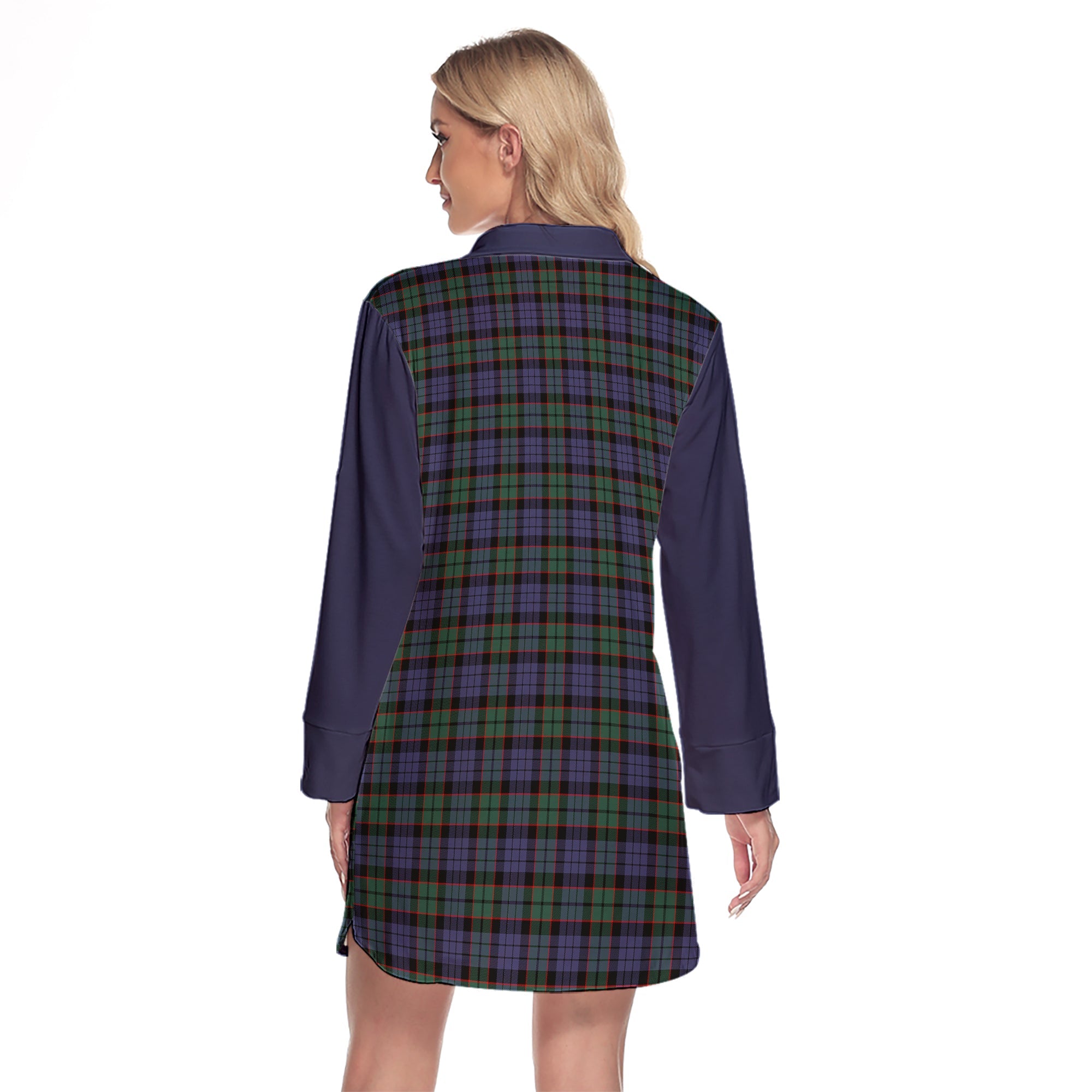 Fletcher Modern Tartan Women's Lapel Shirt Dress With Long Sleeve