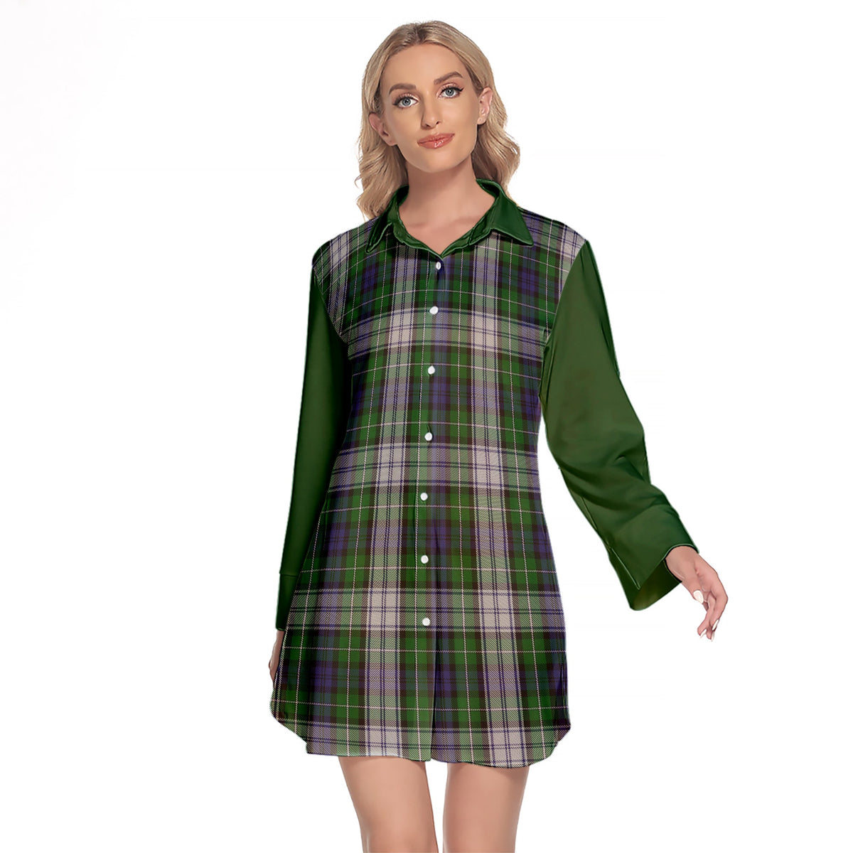 Forbes Dress Tartan Women's Lapel Shirt Dress With Long Sleeve