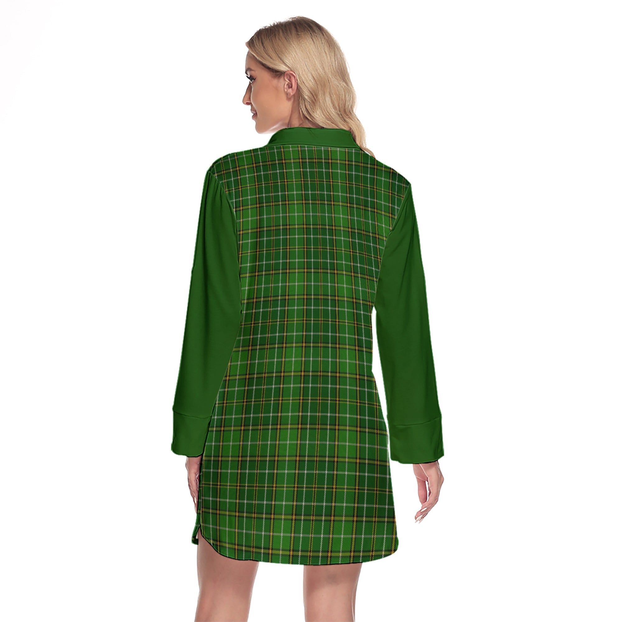 Forrester Or Foster Hunting Tartan Women's Lapel Shirt Dress With Long Sleeve