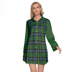 Forsyth Ancient Tartan Women's Lapel Shirt Dress With Long Sleeve