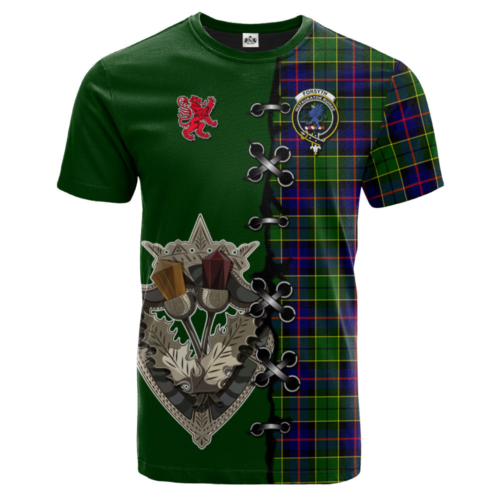 Forsyth Modern Tartan T-shirt - Lion Rampant And Celtic Thistle Style