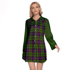 Forsyth Modern Tartan Women's Lapel Shirt Dress With Long Sleeve