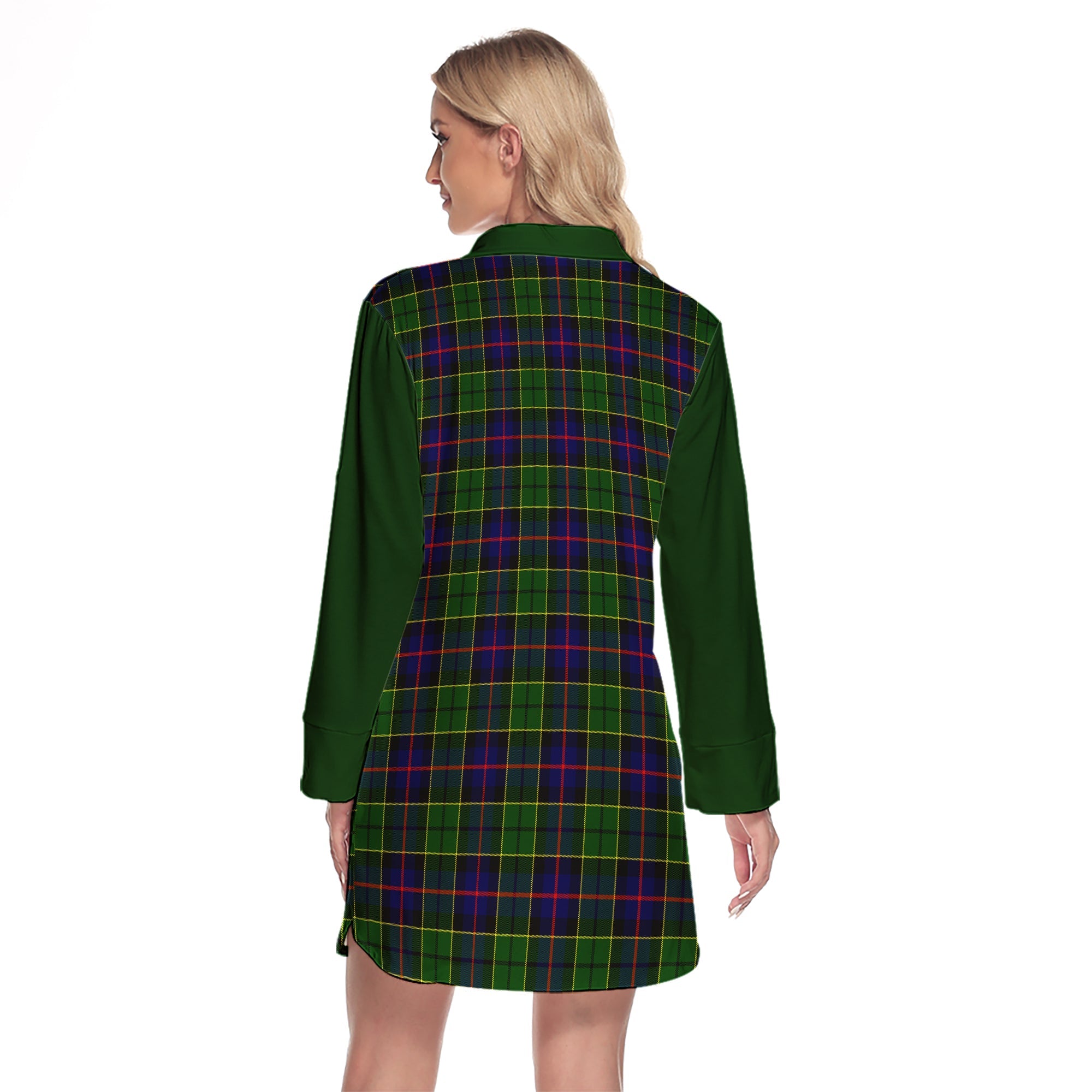 Forsyth Modern Tartan Women's Lapel Shirt Dress With Long Sleeve