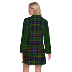 Forsyth Modern Tartan Women's Lapel Shirt Dress With Long Sleeve