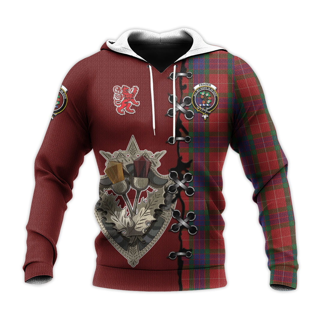 Fraser Tartan Hoodie - Lion Rampant And Celtic Thistle Style