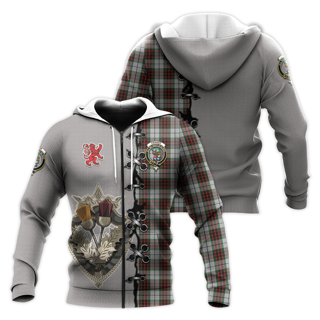 Fraser Dress Tartan Hoodie - Lion Rampant And Celtic Thistle Style