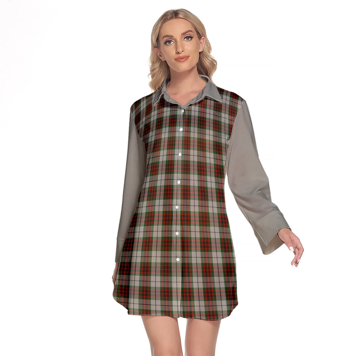 Fraser Dress Tartan Women's Lapel Shirt Dress With Long Sleeve