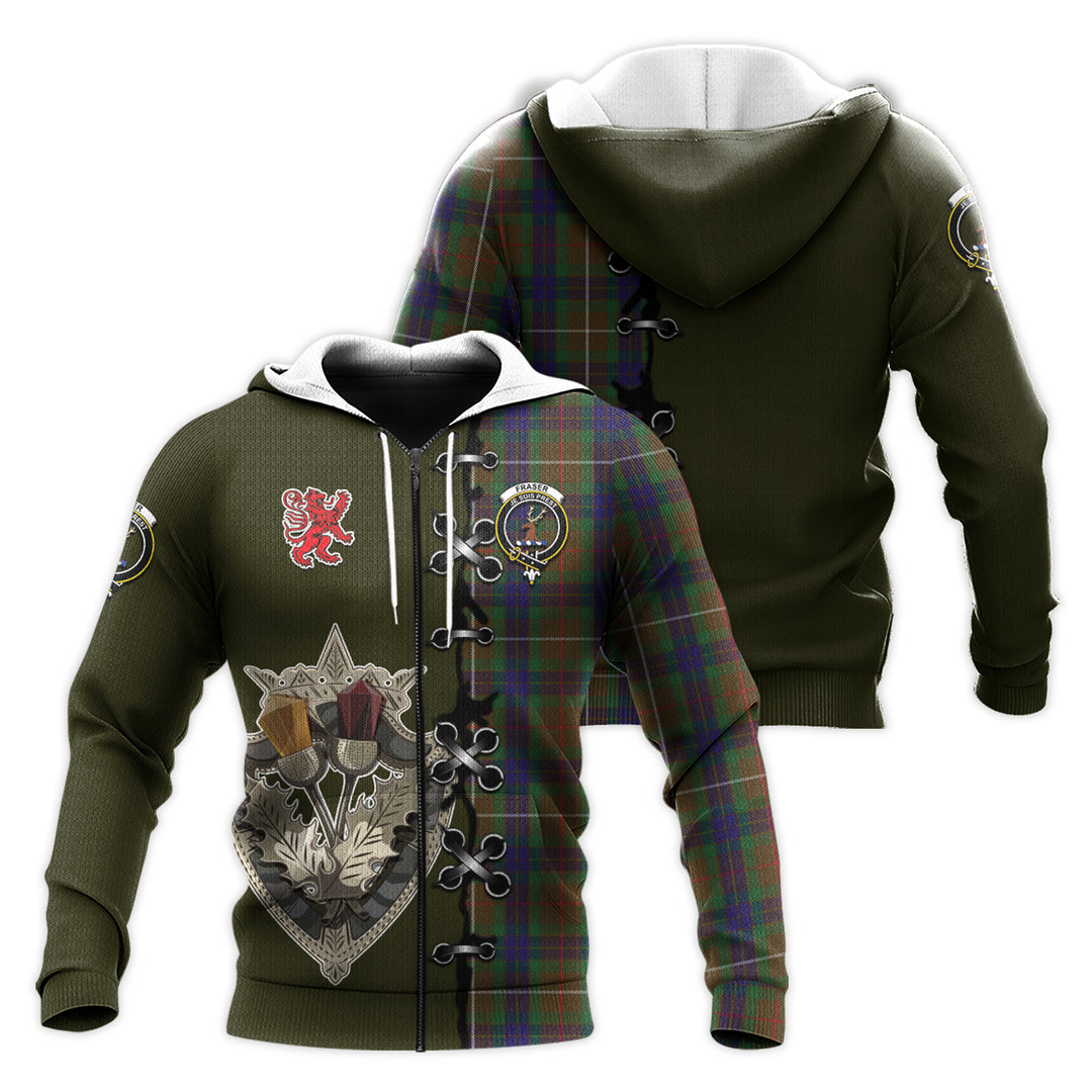 Fraser Hunting Tartan Hoodie - Lion Rampant And Celtic Thistle Style