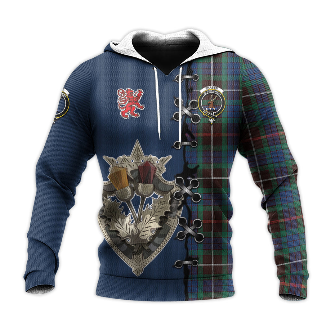 Fraser Hunting Ancient Tartan Hoodie - Lion Rampant And Celtic Thistle Style