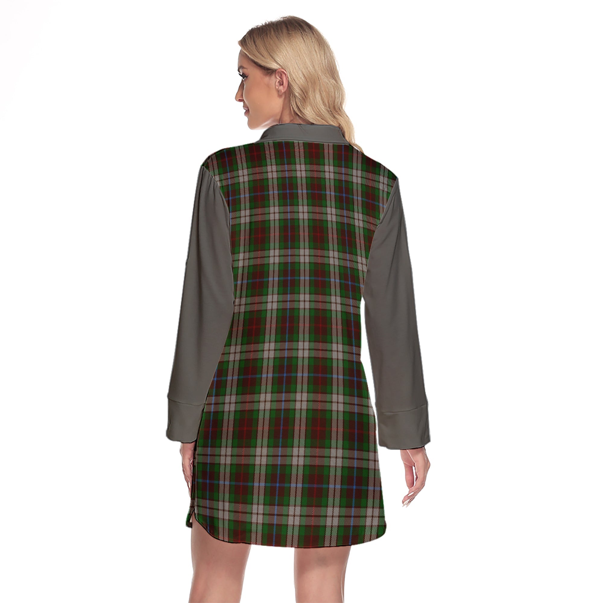 Fraser Hunting Dress Tartan Women's Lapel Shirt Dress With Long Sleeve