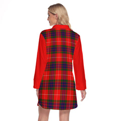 Fraser Modern Tartan Women's Lapel Shirt Dress With Long Sleeve