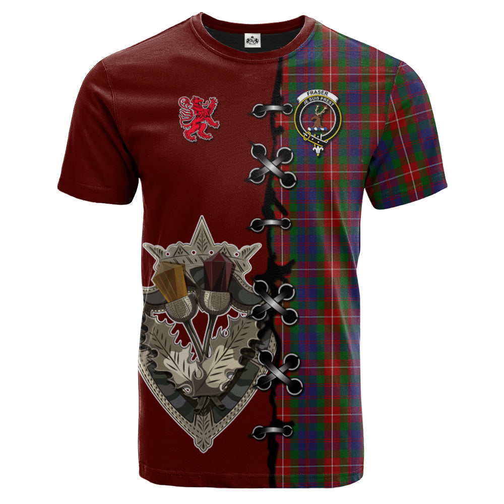 Fraser of Lovat Tartan T-shirt - Lion Rampant And Celtic Thistle Style