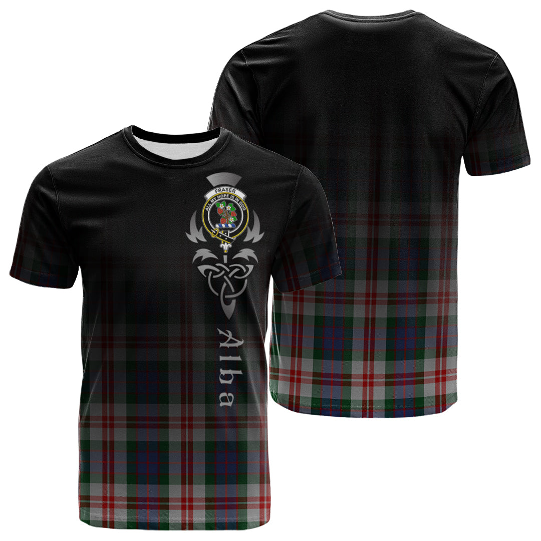 Fraser Red Dress Tartan Crest T-shirt - Alba Celtic Style