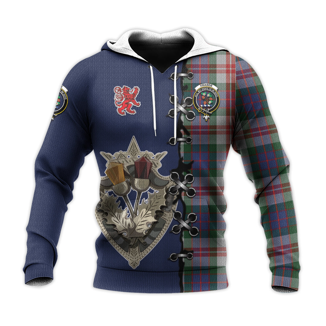 Fraser Red Dress Tartan Hoodie - Lion Rampant And Celtic Thistle Style