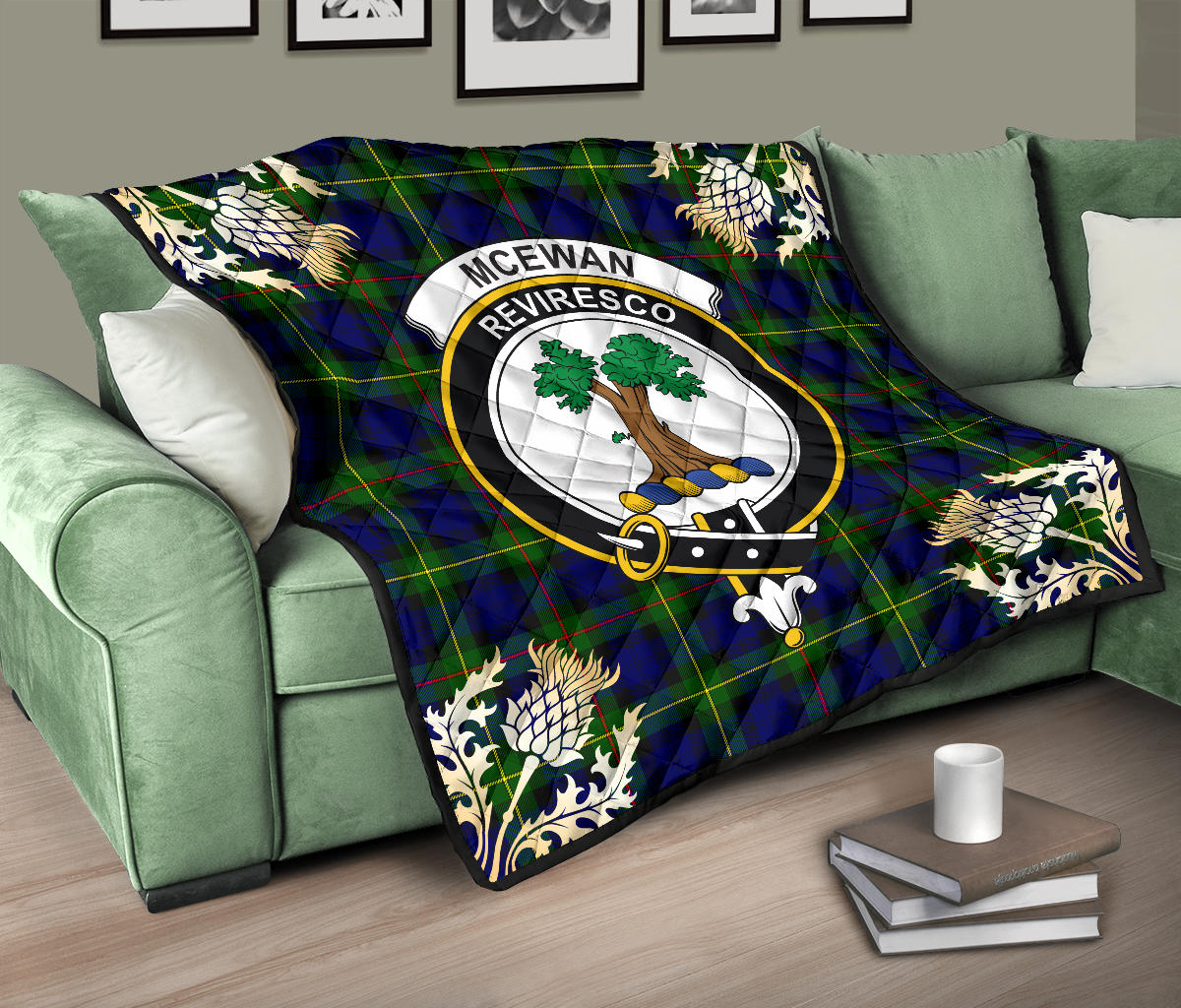McEwan Tartan Crest Premium Quilt - Gold Thistle Style SP