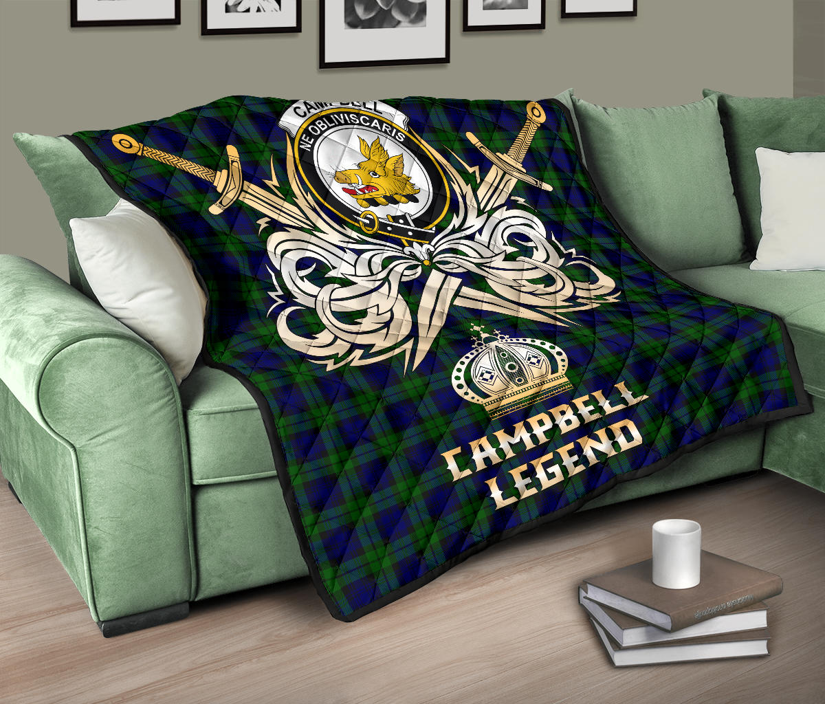 Campbell Modern Tartan Crest Legend Gold Royal Premium Quilt - SP