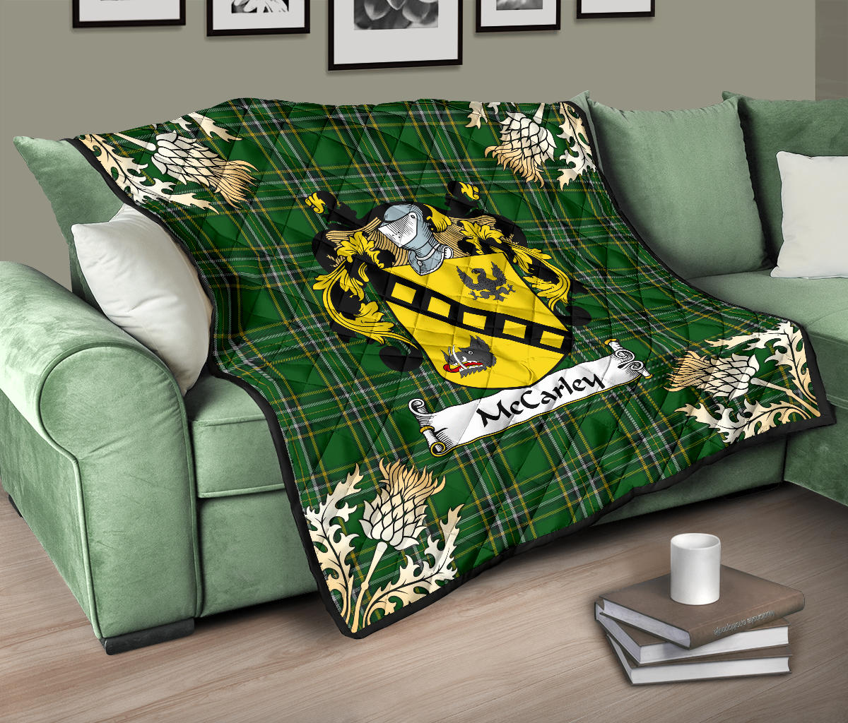 McCarley Tartan Crest Premium Quilt - Gold Thistle Style SP