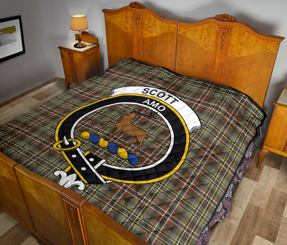 Scott Green Weathered Tartan Crest Quilt - SP