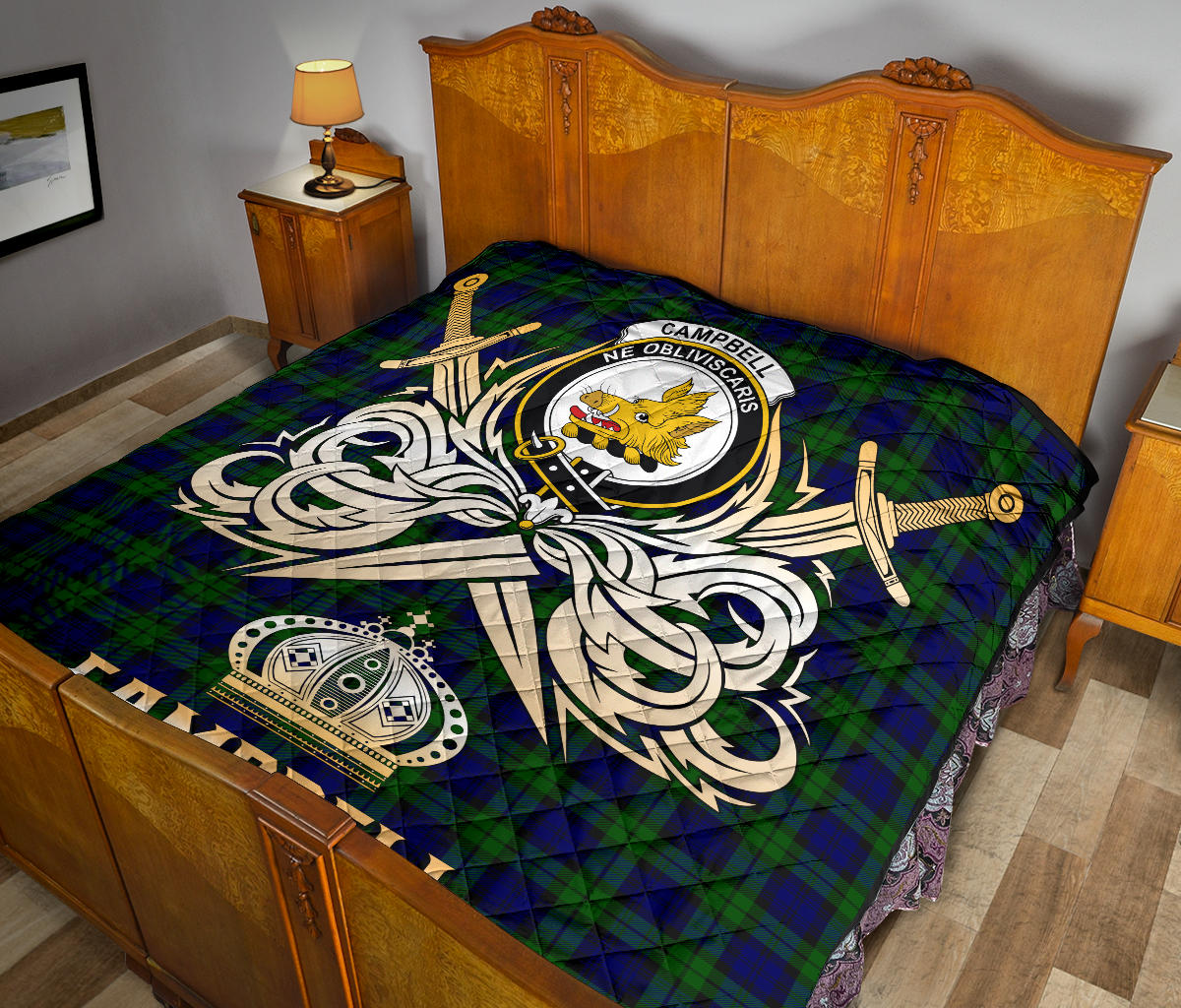 Campbell Modern Tartan Crest Legend Gold Royal Premium Quilt - SP