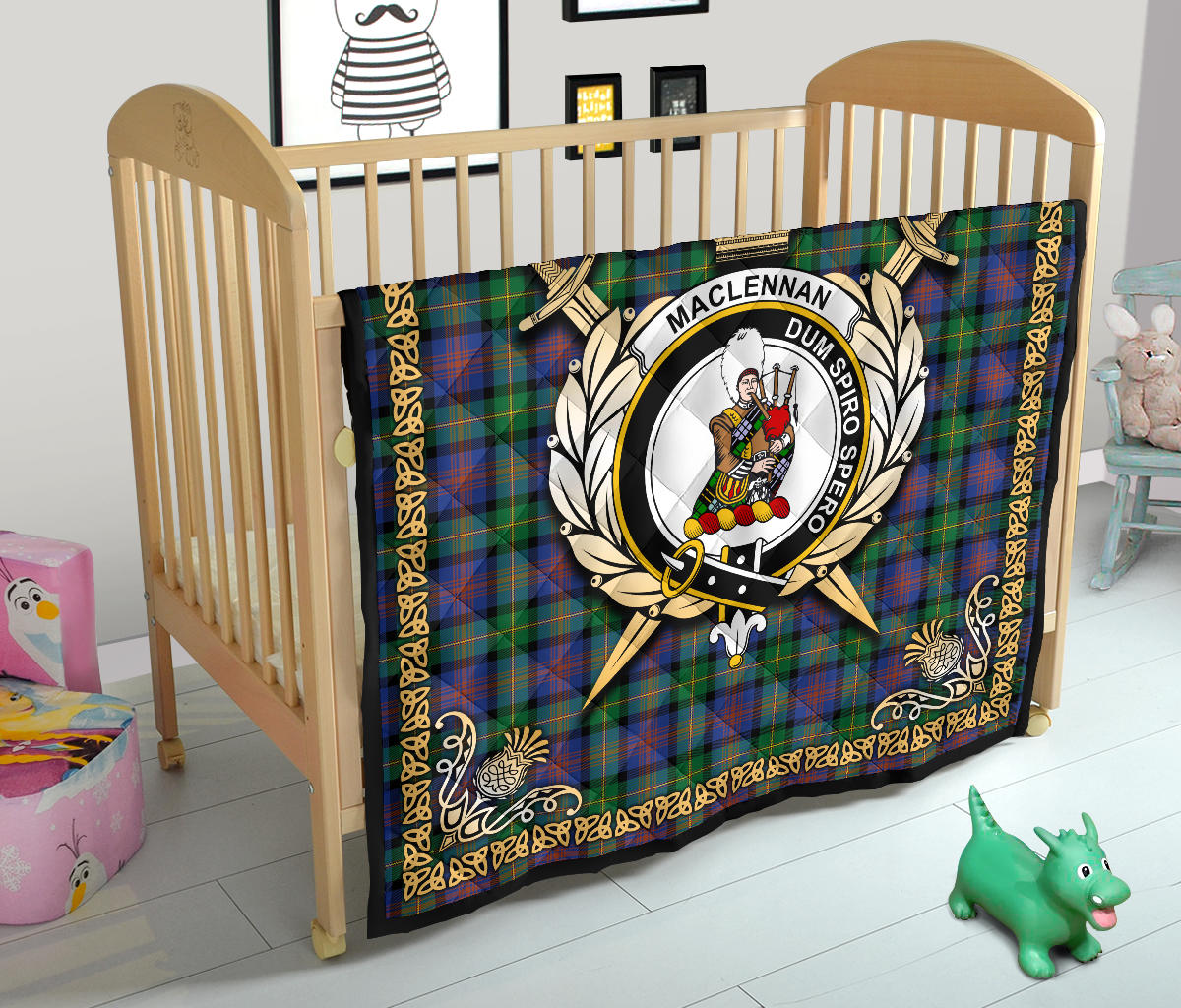 MacLennan Ancient Tartan Crest Premium Quilt - Celtic Thistle Style SP