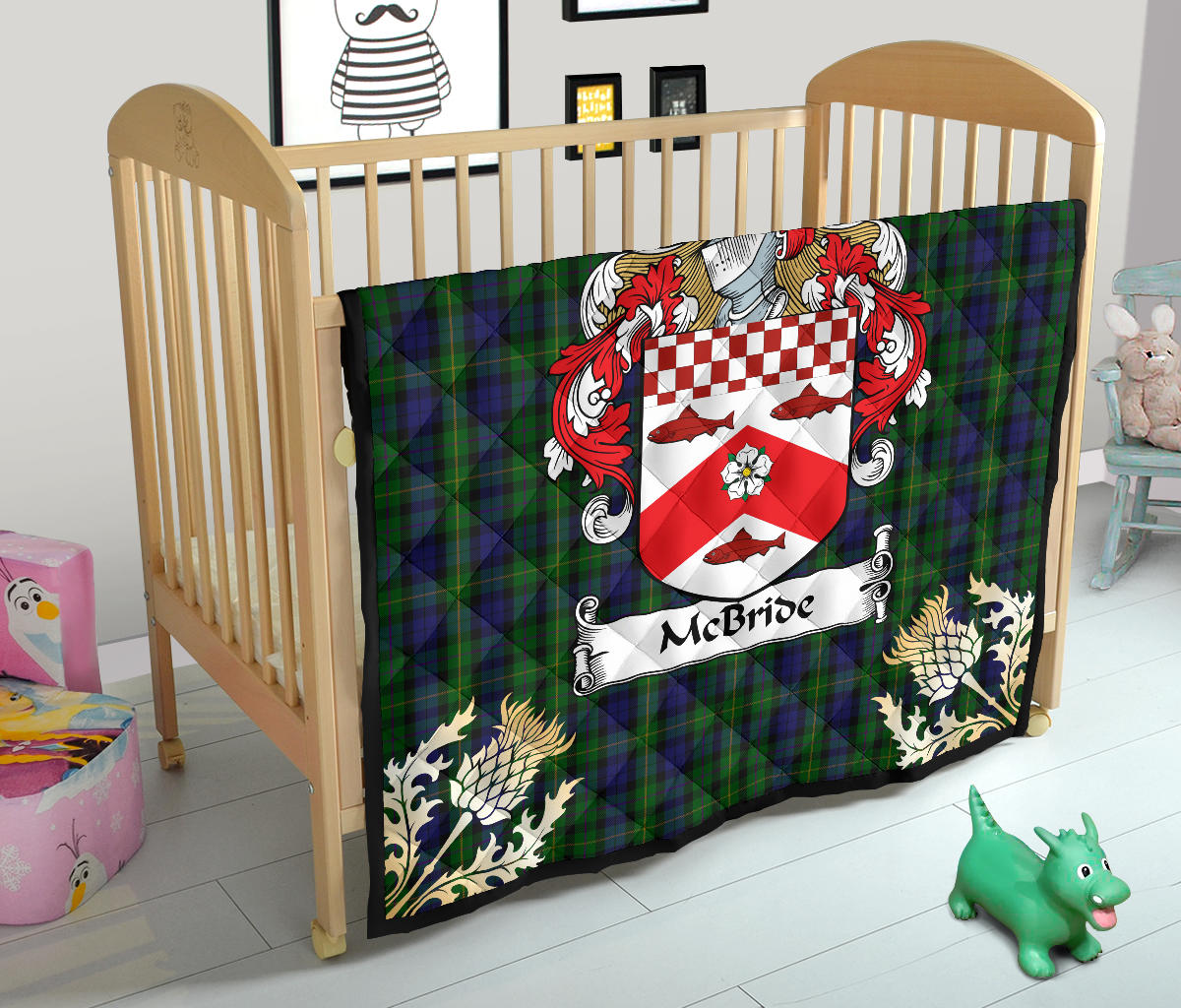 McBride Tartan Crest Premium Quilt - Gold Thistle Style SP