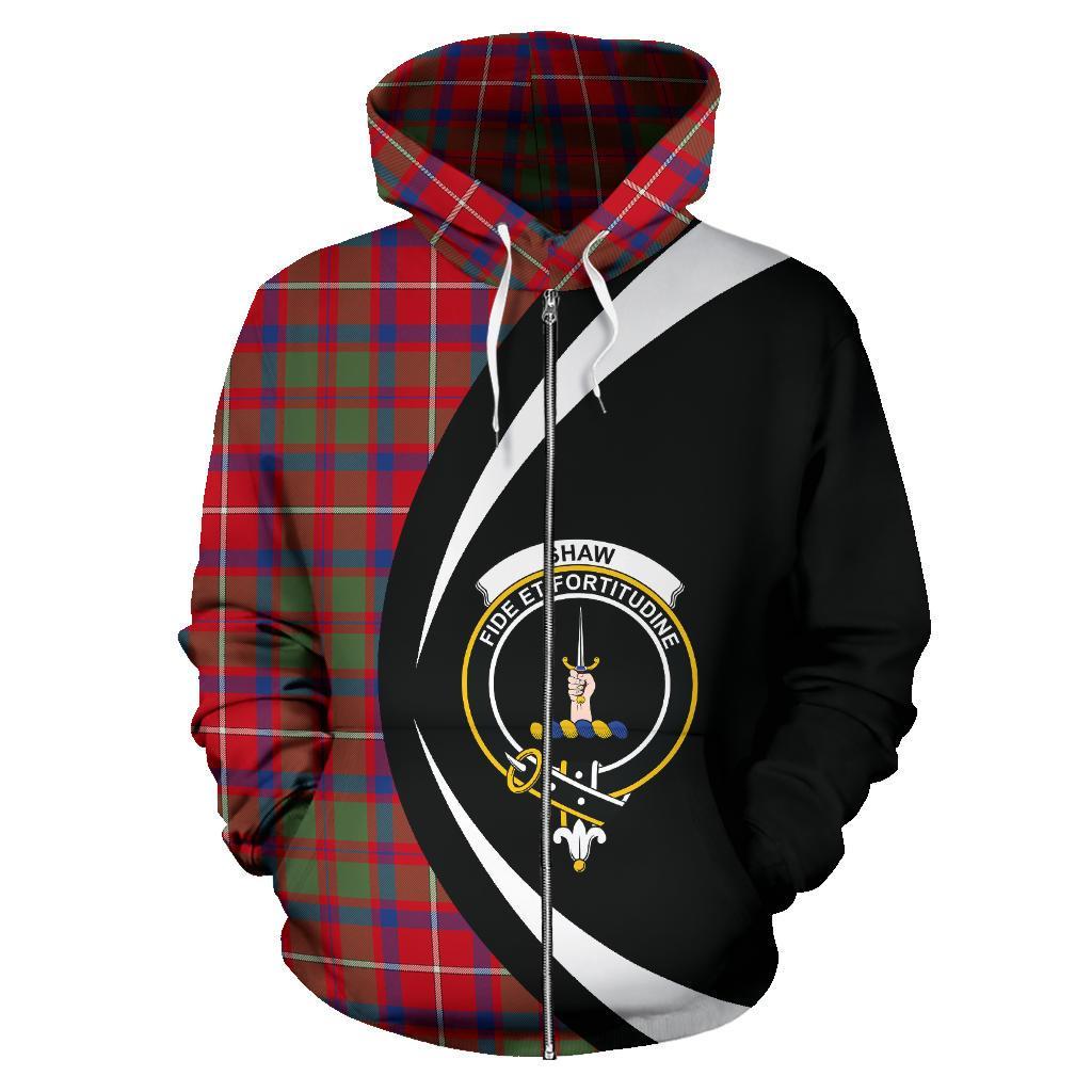 Shaw Red Modern Tartan Crest Zipper Hoodie - Circle Style