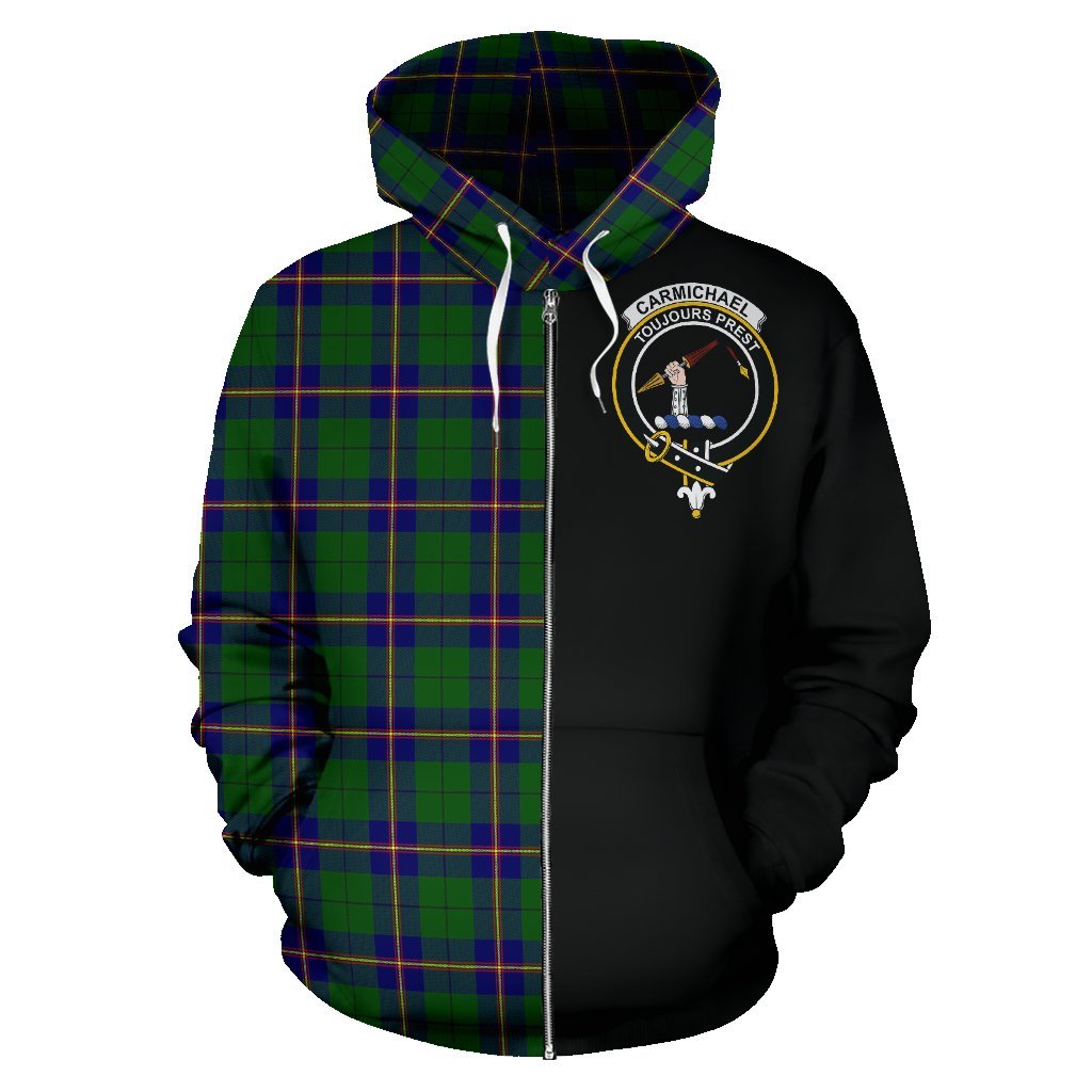 Carmichael Modern Tartan Crest Zipper Hoodie - Half Of Me Style