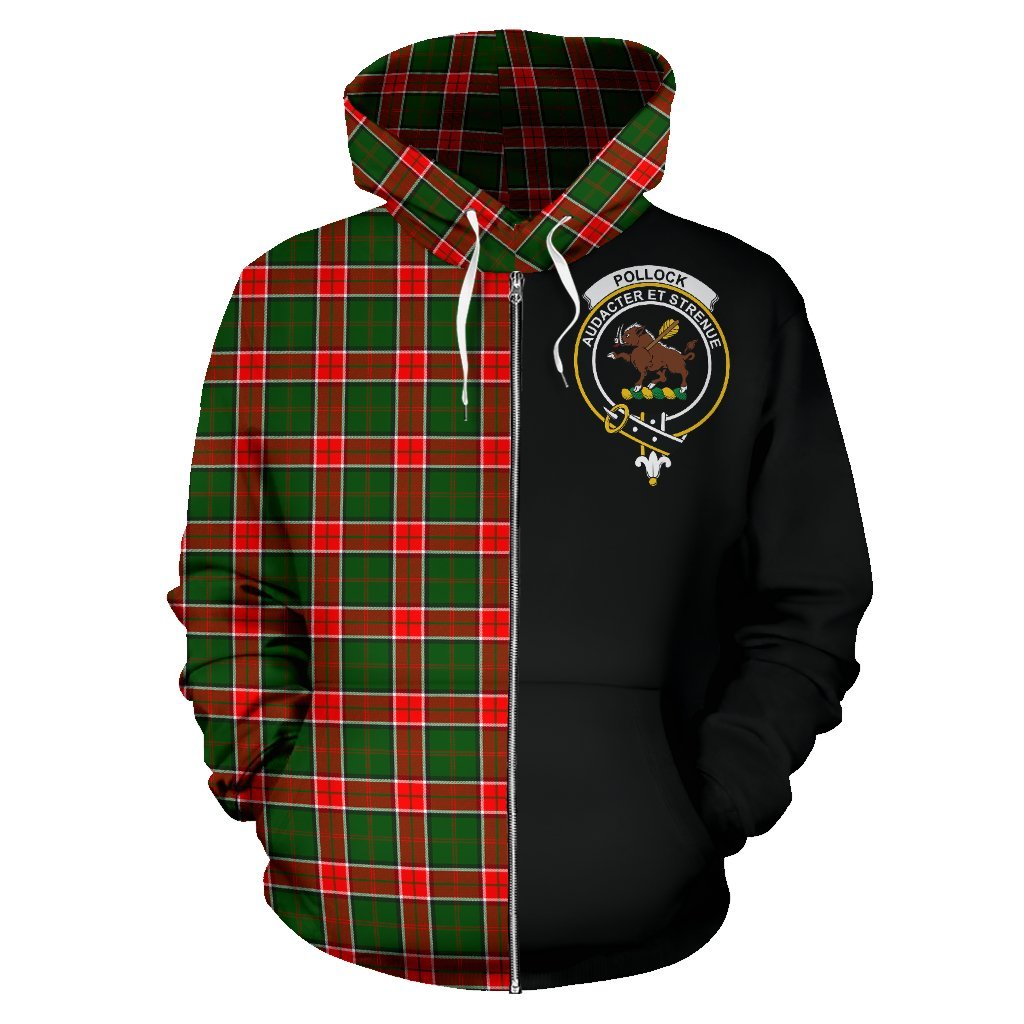 Pollock Modern Tartan Crest Zipper Hoodie - Half Of Me Style