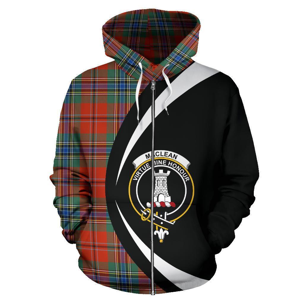 MacLean of Duart Ancient Tartan Crest Zipper Hoodie - Circle Style