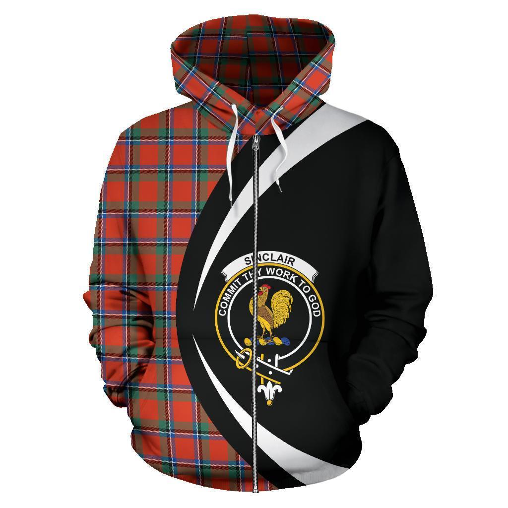 Sinclair Ancient Tartan Crest Zipper Hoodie - Circle Style