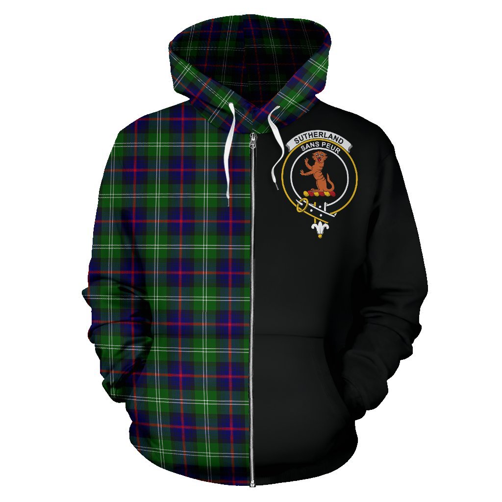 Sutherland Modern Tartan Crest Zipper Hoodie - Half Of Me Style