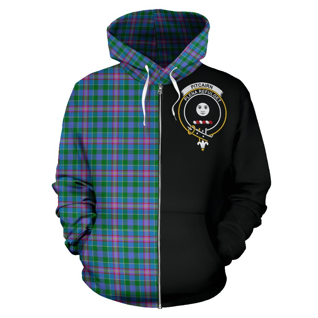 Pitcairn Hunting Tartan Crest Zipper Hoodie - Half Of Me Style