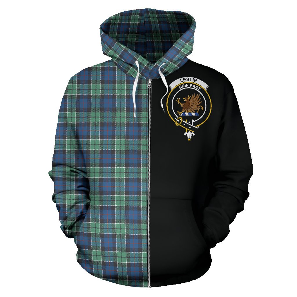 Leslie Hunting Ancient Tartan Crest Zipper Hoodie - Half Of Me Style