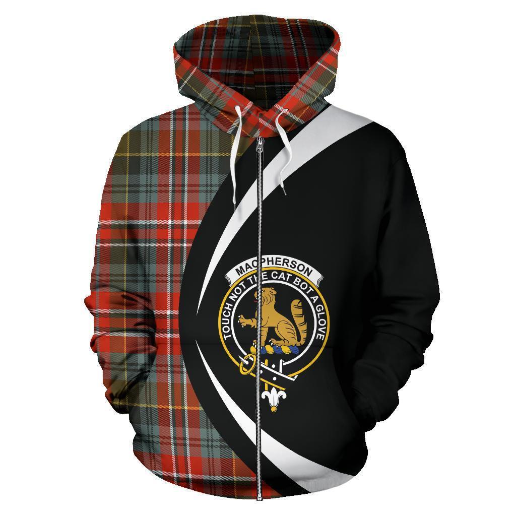 MacPherson Weathered Tartan Crest Zipper Hoodie - Circle Style