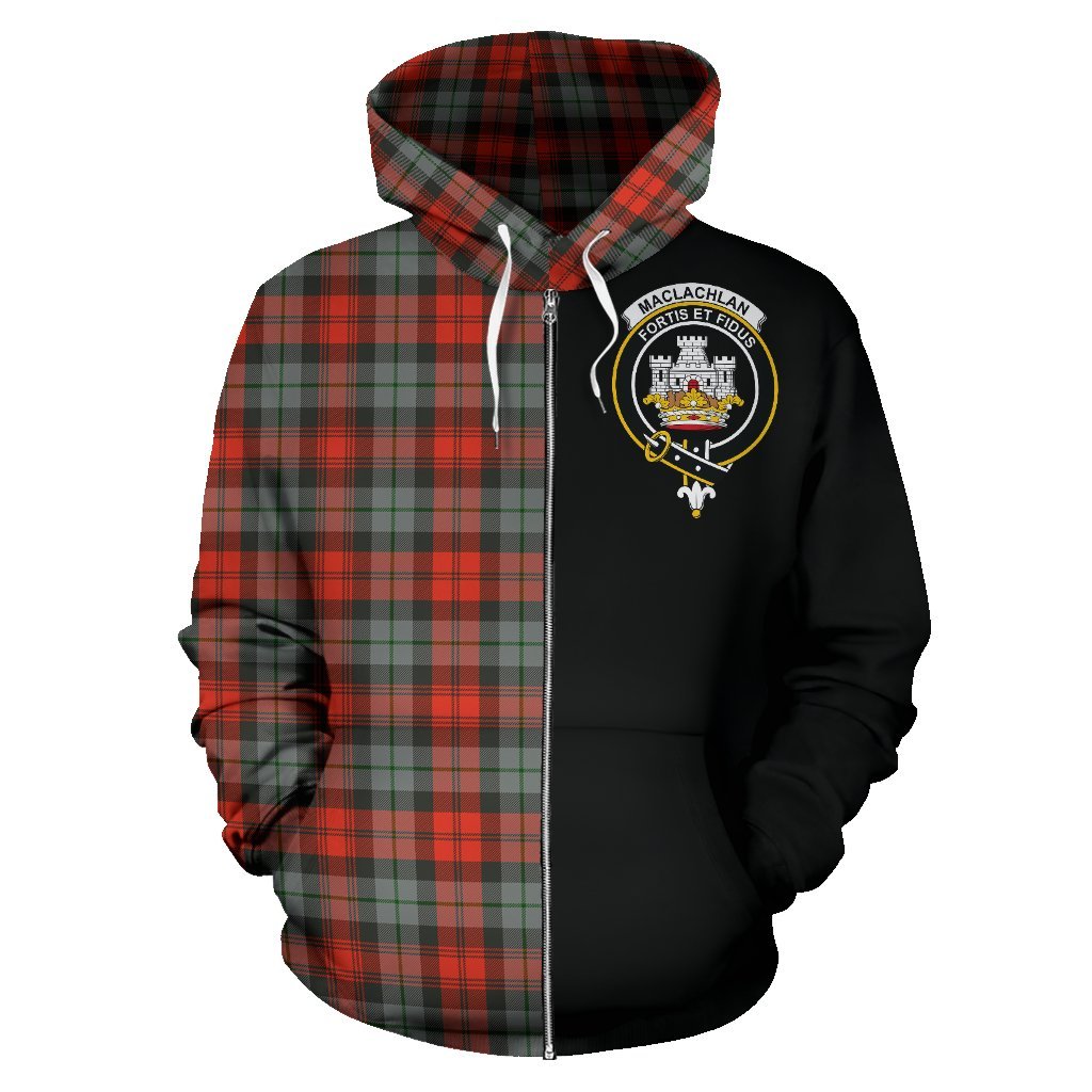 MacLachlan Weathered Tartan Crest Zipper Hoodie - Half Of Me Style