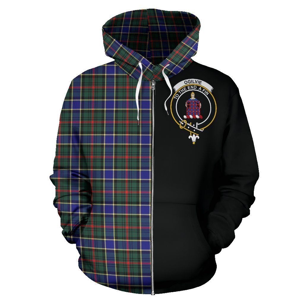 Ogilvie Hunting Modern Tartan Crest Zipper Hoodie - Half Of Me Style