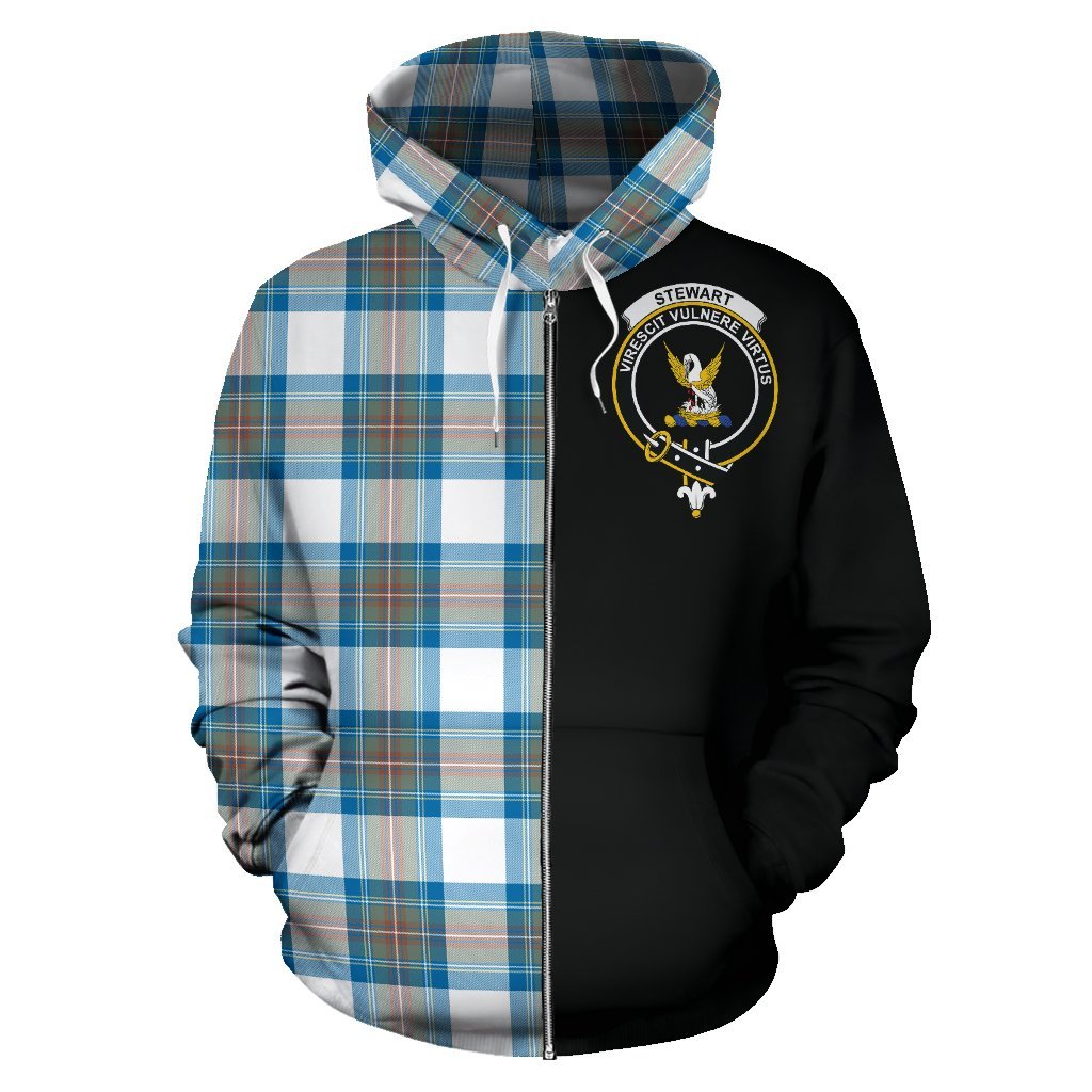 Stewart Muted Blue Tartan Crest Zipper Hoodie - Half Of Me Style