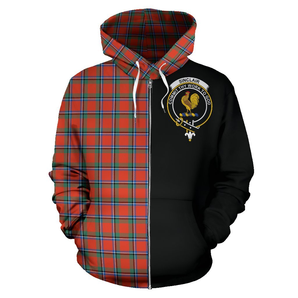 Sinclair Ancient Tartan Crest Zipper Hoodie - Half Of Me Style