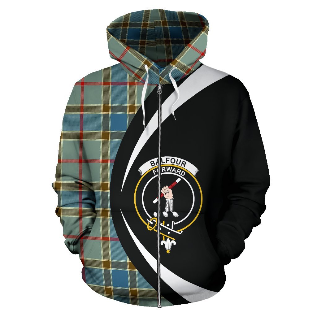 Balfour Blue Tartan Crest Zipper Hoodie - Circle Style