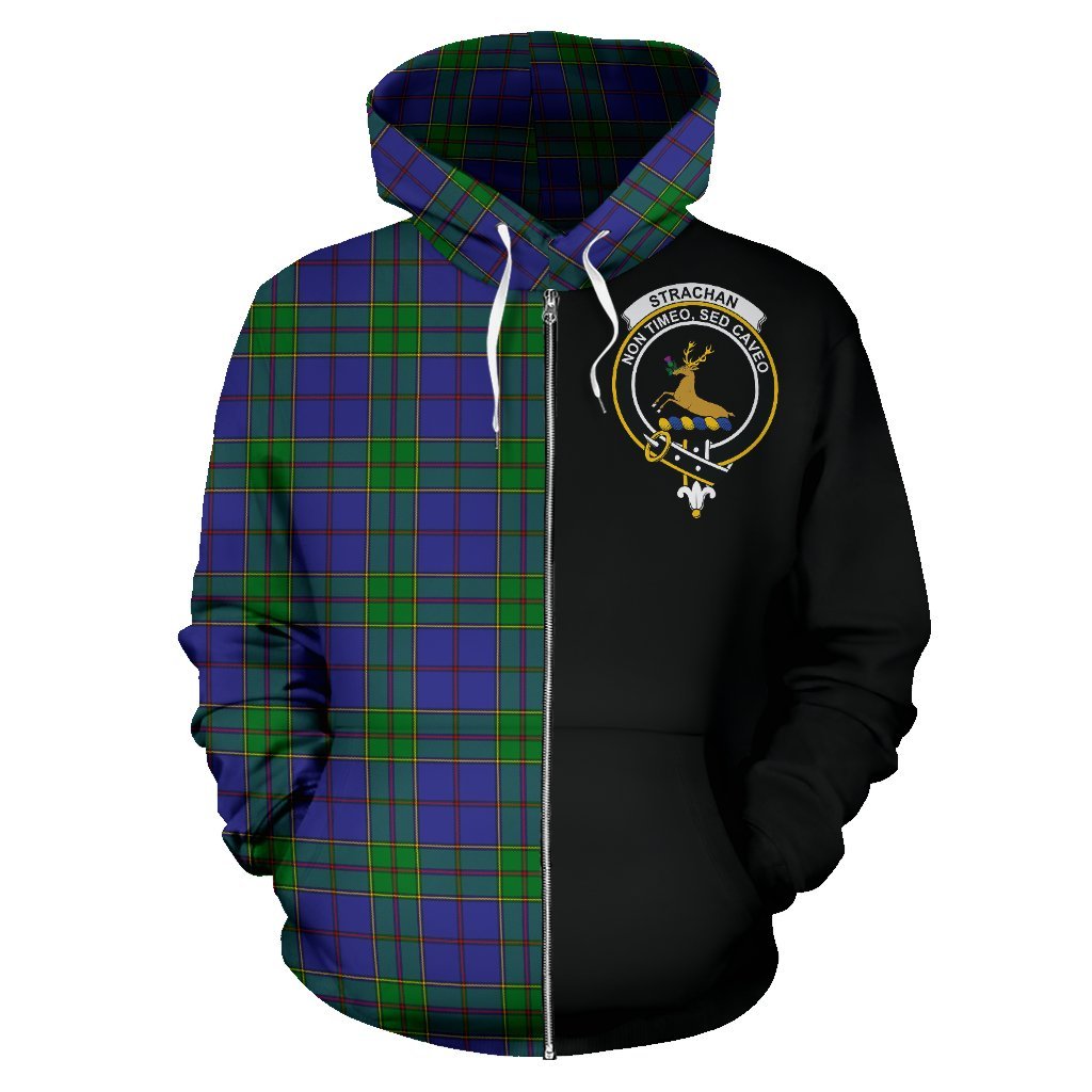 Strachan Tartan Crest Zipper Hoodie - Half Of Me Style